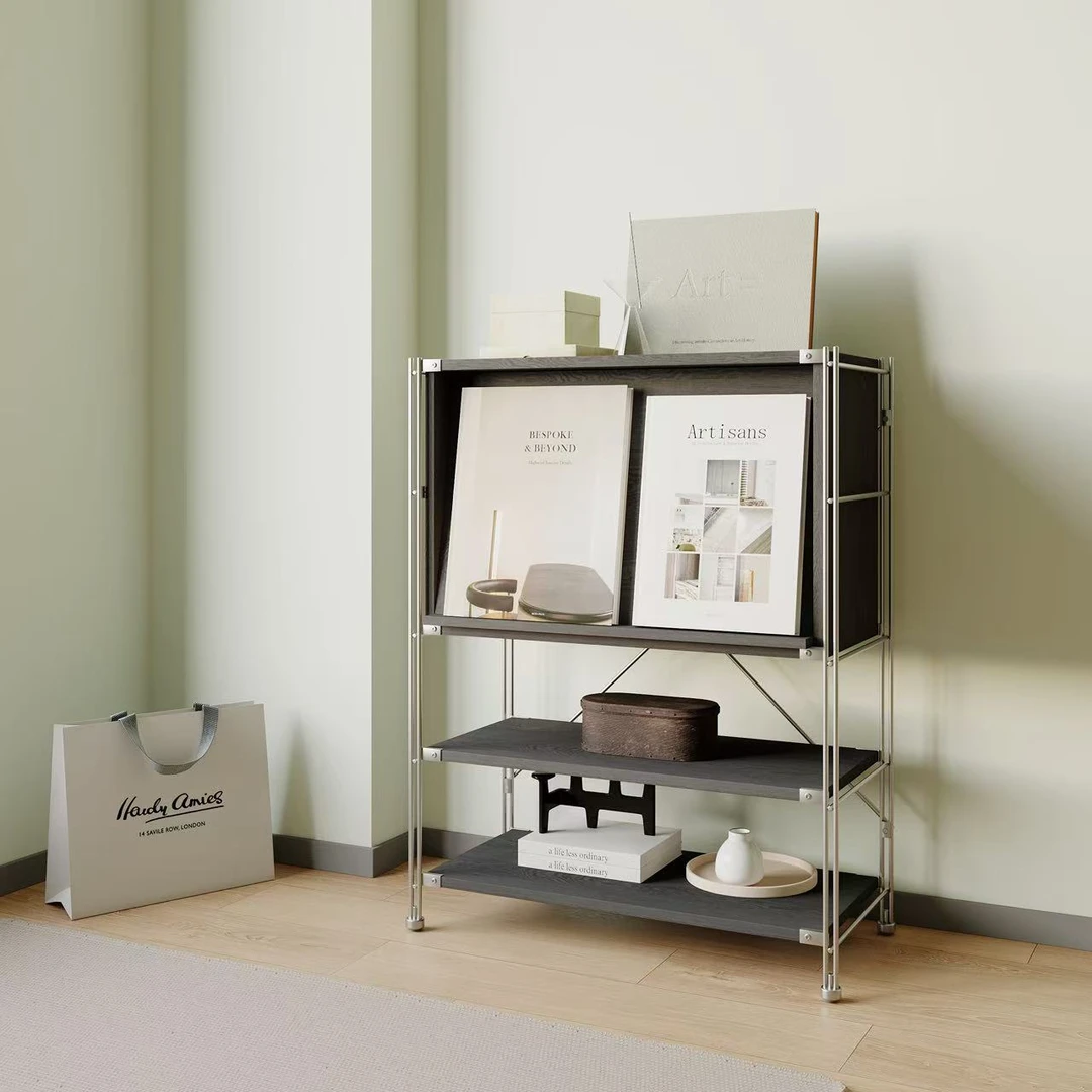 日式原木风置物架落地多层客厅书架厨房微波炉储物收纳储物架阳台