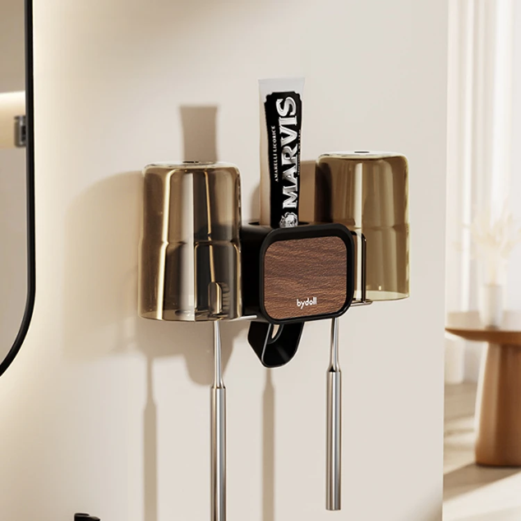 deHub吸盘牙刷牙杯置物架免打孔漱口杯架卫生间电动牙膏洗漱杯架