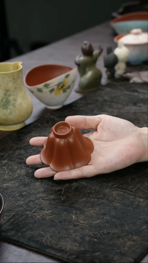 茶杯紫砂九隐茶器朱泥花瓣主人杯