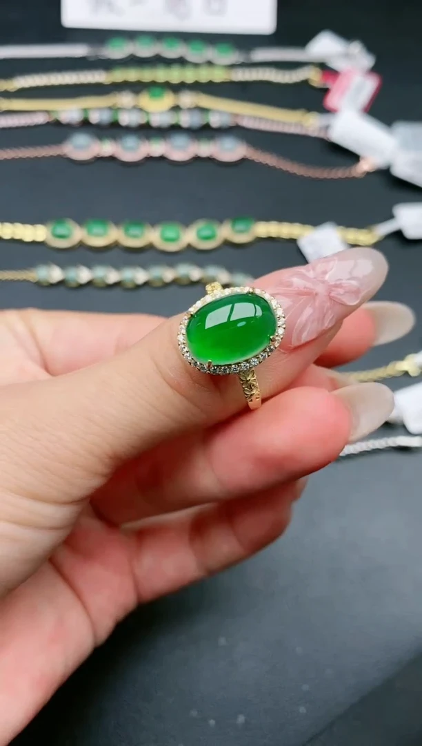 翡翠戒指银S925镶嵌1111