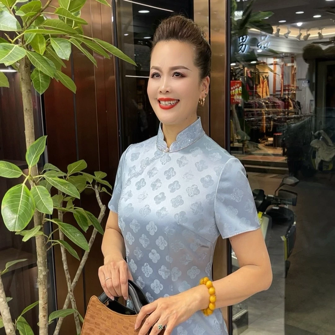 高级蓝色女士立领婚宴中国风修身礼服旗袍LY170337