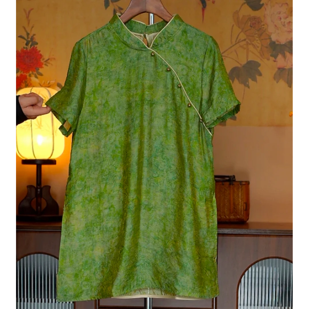 中式复古桑丝上衣小衫2025国风洋气中式中长款上衣009