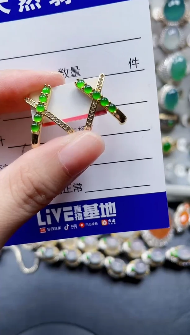 银S925镶嵌翡翠耳饰675
