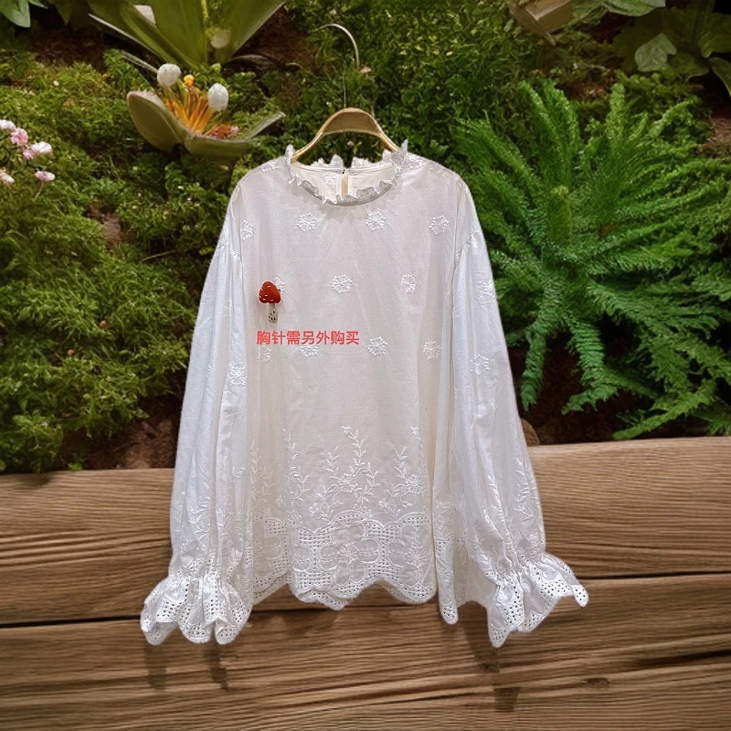 《米粒》63212森系甜美风公主款重工立体绣花蕾丝花边上衣