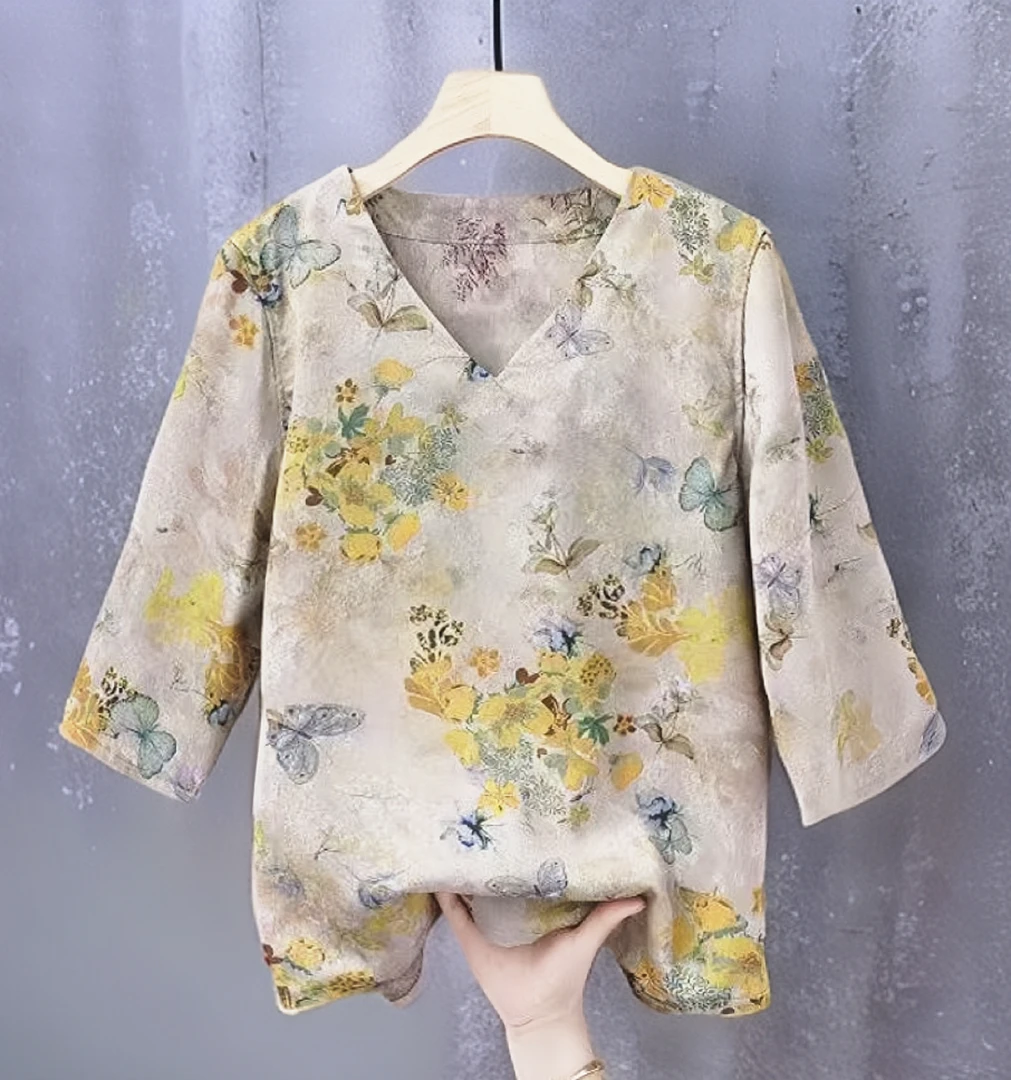 【梦回大唐】新中式双面双穿国风提花气质百搭V领小衫花色显瘦重磅