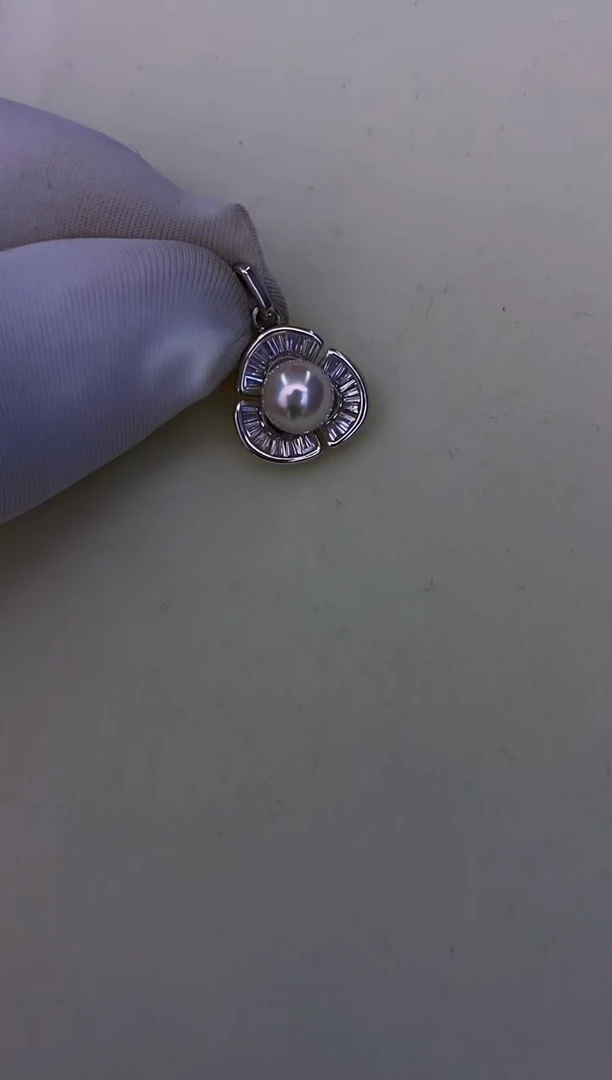 银S925镶嵌akoya设计款吊坠海水珍珠6.5-7mm（赠链）
