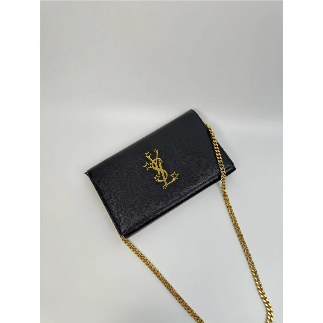 95新 YSL/圣罗兰 【小考拉】YSL 圣罗兰 黑金星星限定信封斜挎包