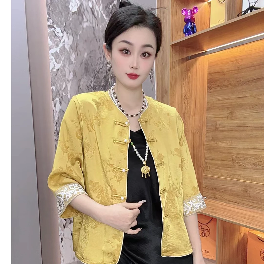 新中式刺绣百搭提花春秋外套上衣25123