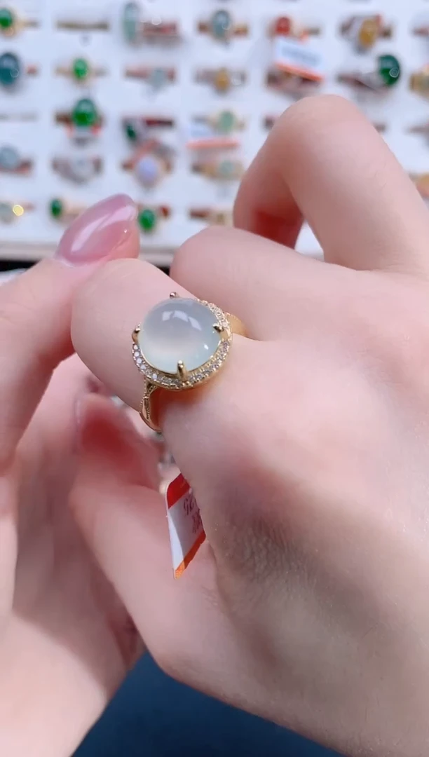 翡翠戒指银S925镶嵌天然翡翠