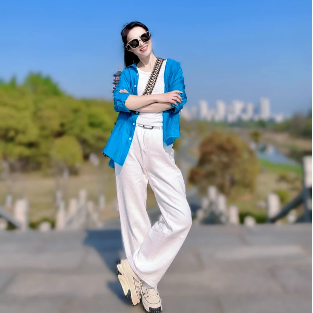 时尚防晒衬衫长袖女夏2025休闲洋气阔腿牛仔裤子两件套ins潮显瘦