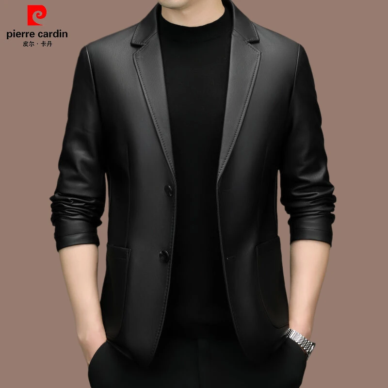 皮尔卡丹 官方正品 秋冬男士休闲时尚西服皮衣青年潮流皮衣外套男