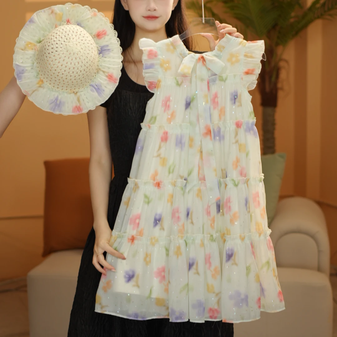 女童连衣裙2025夏季新款甜美小飞袖花海女孩连衣裙XQZ25031