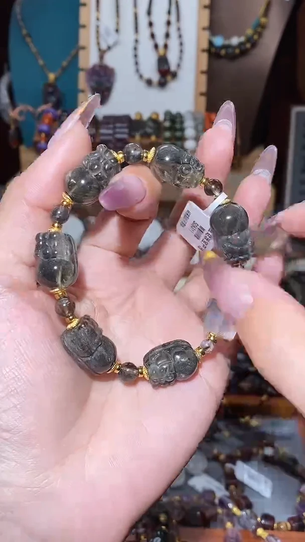 未镶嵌颈饰水晶极光黑羽貔貅阵手串