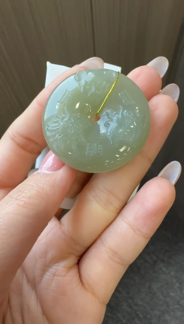 颈饰未镶嵌和田玉生肖六合平安扣吊坠/配绳/约35mm