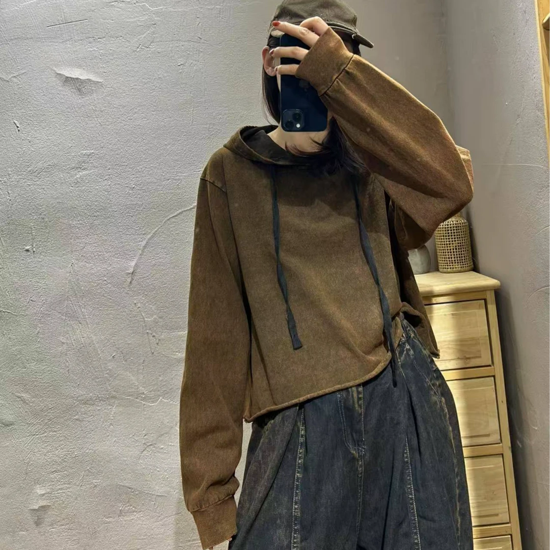 【半奏】春季新款 炒色做旧条纹连帽卫衣胸围128衣长53