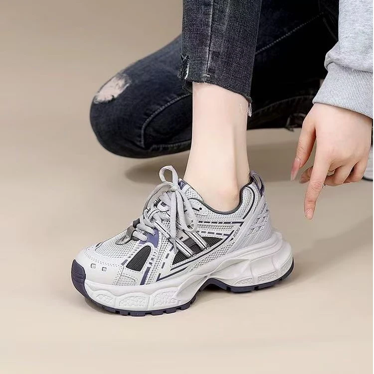 英伦风复古双网透气拼色厚底老爹鞋