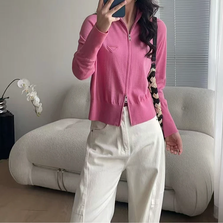 宝丫轻奢  女式时尚简约立领双拉链针织开衫K1241