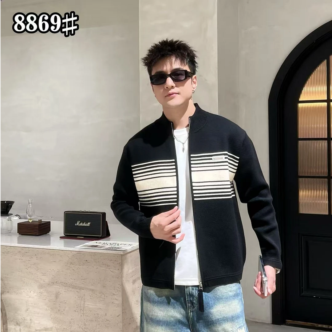 2025年秋季新款高端时尚针织开衫韩版定位条休闲立领外套8869
