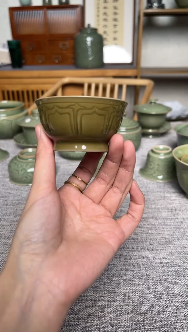 陶瓷耀州窑纯手工姜黄釉马蹄杯  微瑕