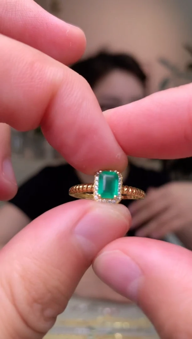 祖母绿戒指银S925镶嵌戒指