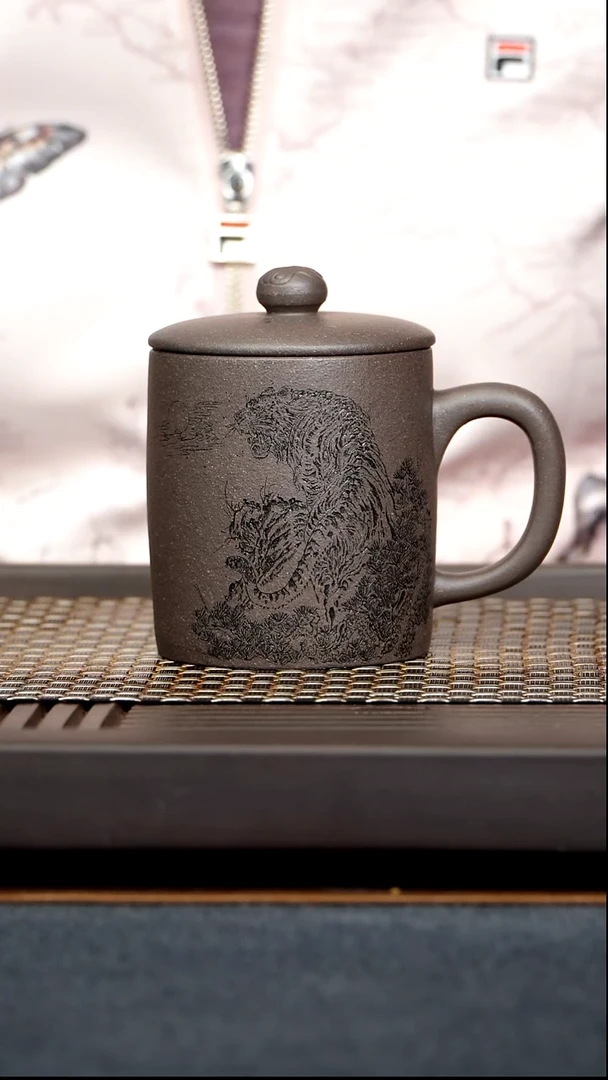 茶杯紫砂虎虎生威原矿零添加紫泥320毫升