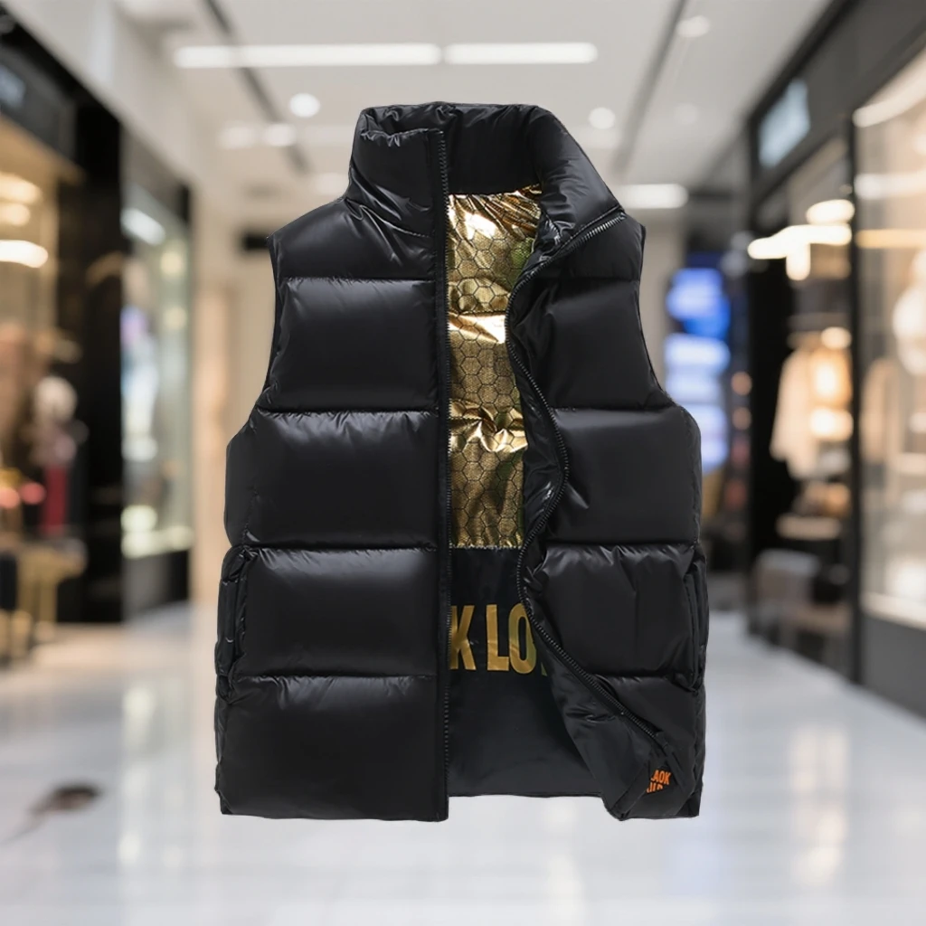 黑金马甲情侣同款黑色立领经典马甲时尚百搭保暖外套韩版修身款式