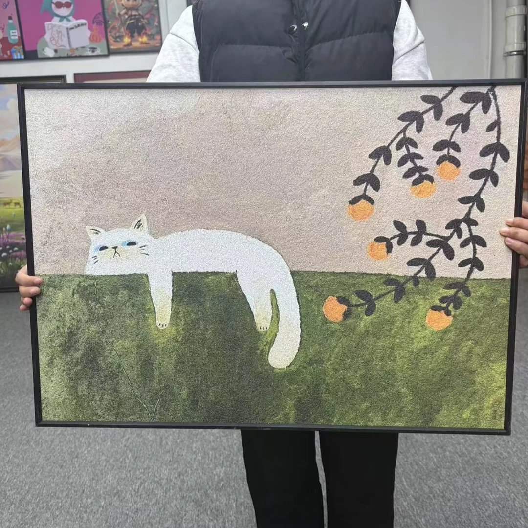 简约现代慵懒猫咪客厅装饰画治愈系玄关沙发卧室挂画5070