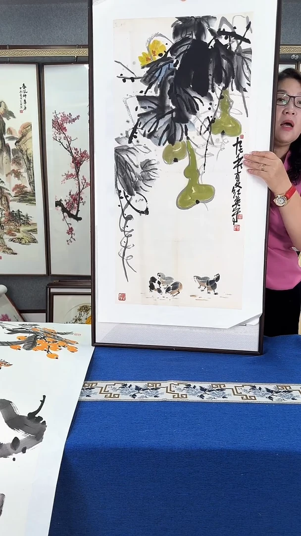 国画精品福禄图 实木画框 60*120