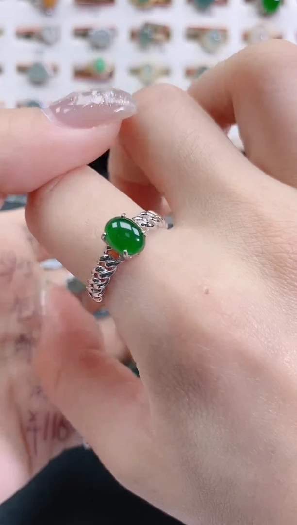 银S925镶嵌戒指翡翠天然翡翠
