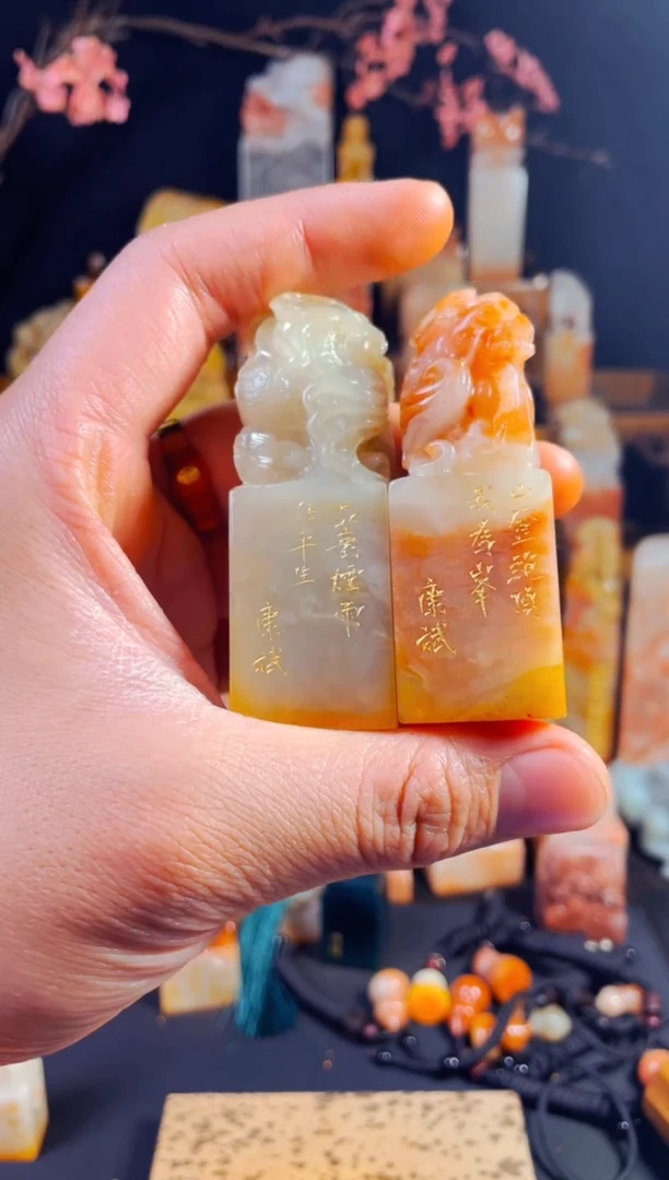 【闪购商品】老挝石印石手工篆刻《一蓑烟雨任平生+山登绝顶我为峰