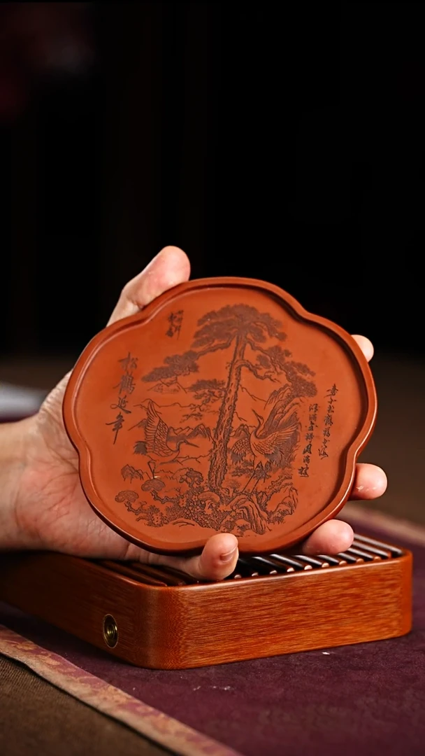 紫砂周边刻绘茶承