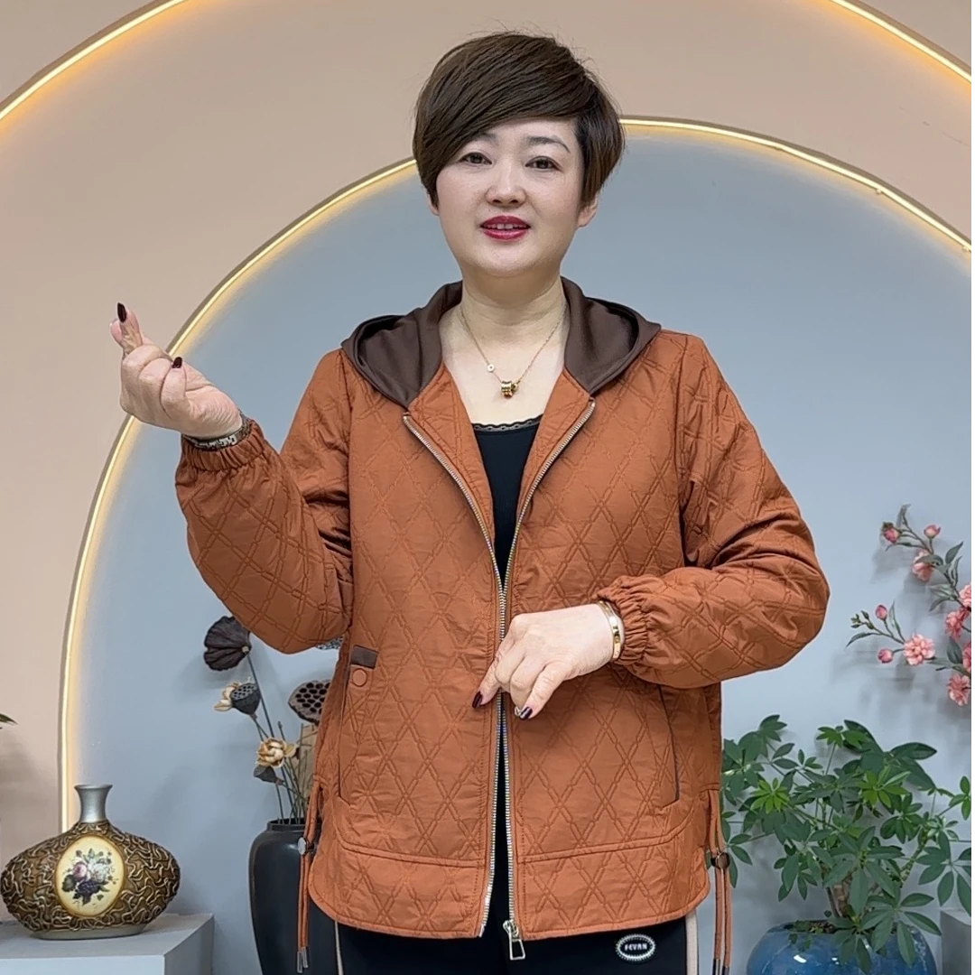 7017女装外套妈妈装时尚洋气春秋新款连帽短款休闲百搭宽松遮肉