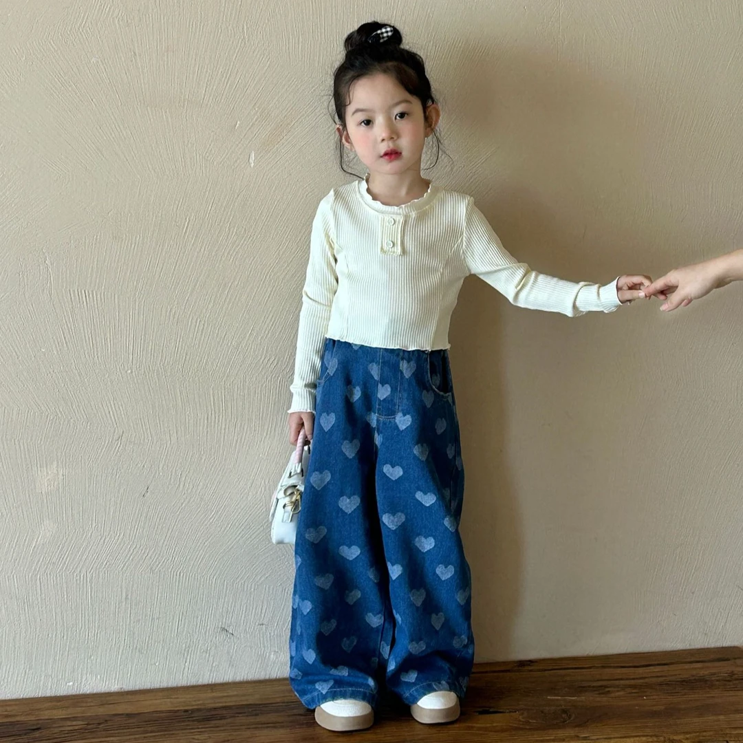 女童打底衫套装2025春季新款中小童韩版针织衫儿童长袖上衣牛仔裤