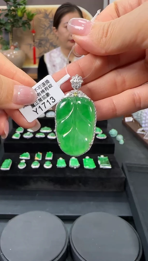 颈饰18K金镶嵌翡翠Y1713叶子