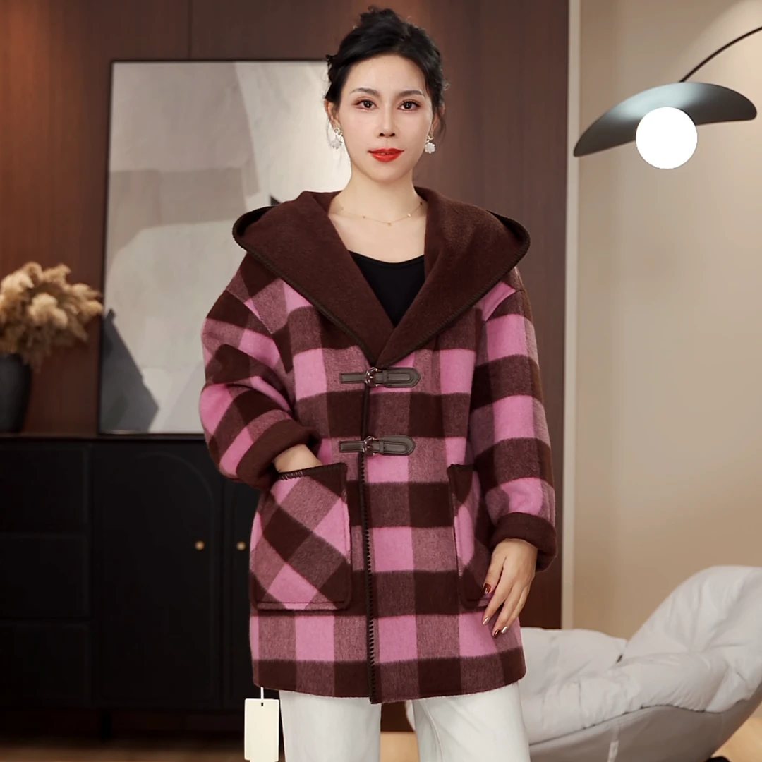 【羊驼大衣】88060 新款双面羊驼大衣外套冬季加厚中长款帽子款