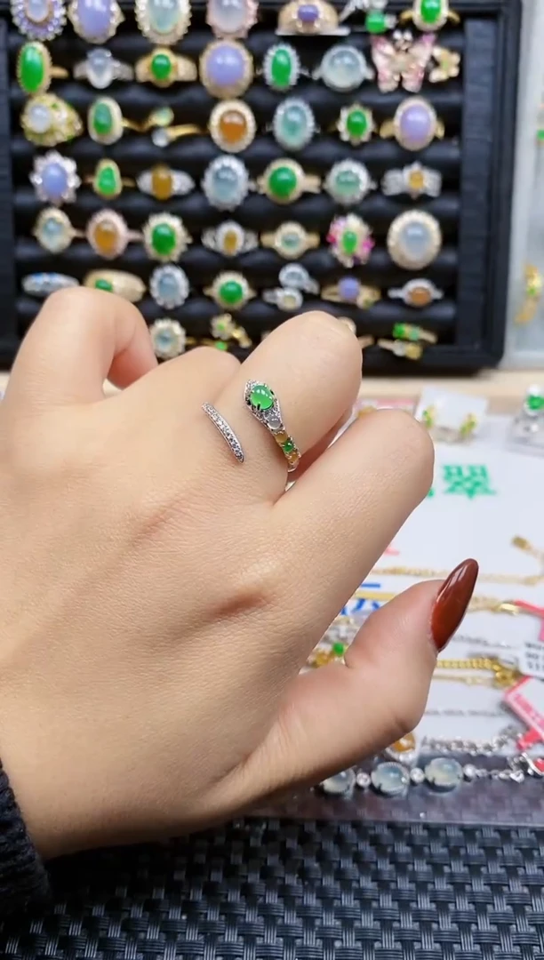 银S925镶嵌戒指翡翠225