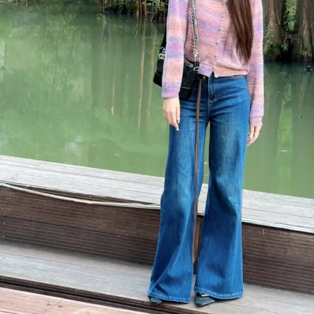YD “梨形天菜” 极简风气质中腰修身不贴腿流苏牛仔长裤 8032