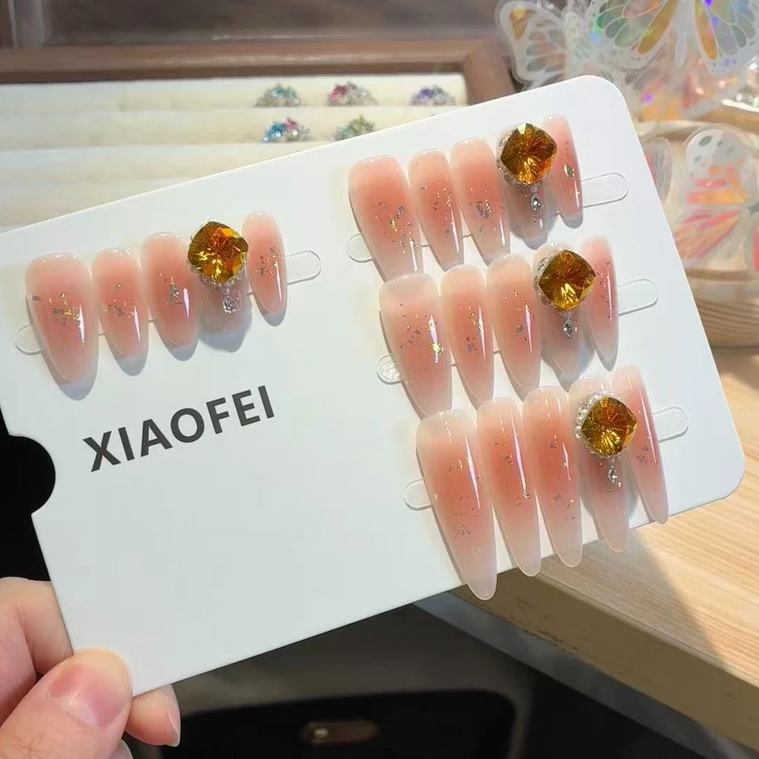 橘生淮南—定制钻API万花筒切千禧肥方钻纯手工-显白秋冬穿戴甲