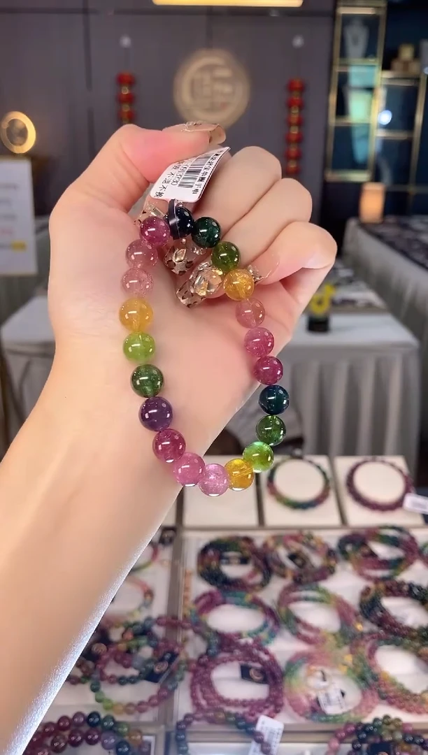 未镶嵌老矿碧玺色标彩虹单圈手串9mm+碧玺dan多样性发货一条