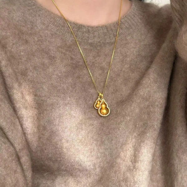 铜合金项链 【好事葫芦】轻奢新中式沙金色葫芦新年毛衣链2025新款