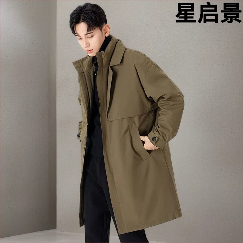 男士2024秋冬季新款加厚休闲棉服百搭棉外套正牌中长款风衣插肩袖