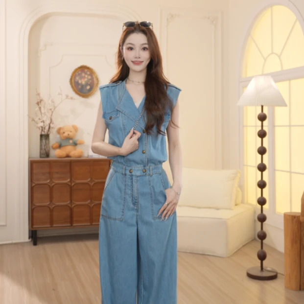 Basic House/百家好2025春夏新款气质显瘦时尚百搭连体服女DX299