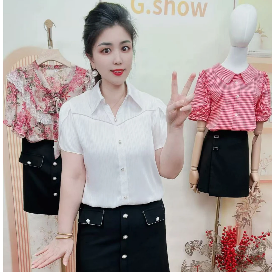 2025新款时尚荷花袖水晶装饰百搭减龄显瘦遮肚子上衣（8801）