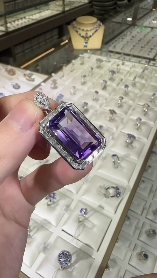 颈饰银S925镶嵌紫晶14*22mm