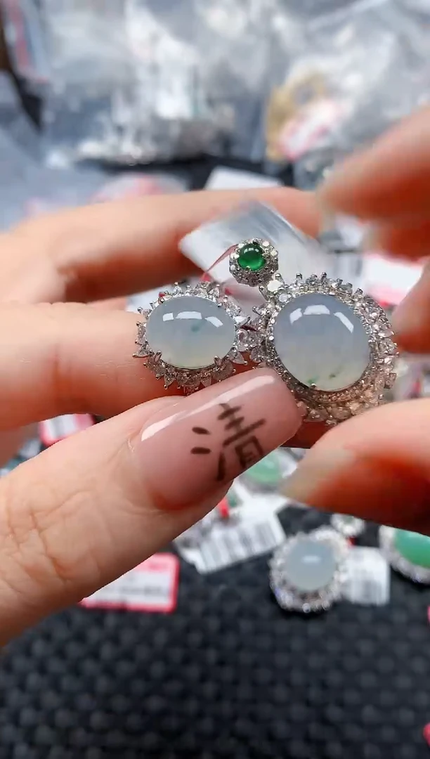 银S925镶嵌戒指翡翠天然A货缅甸翡翠