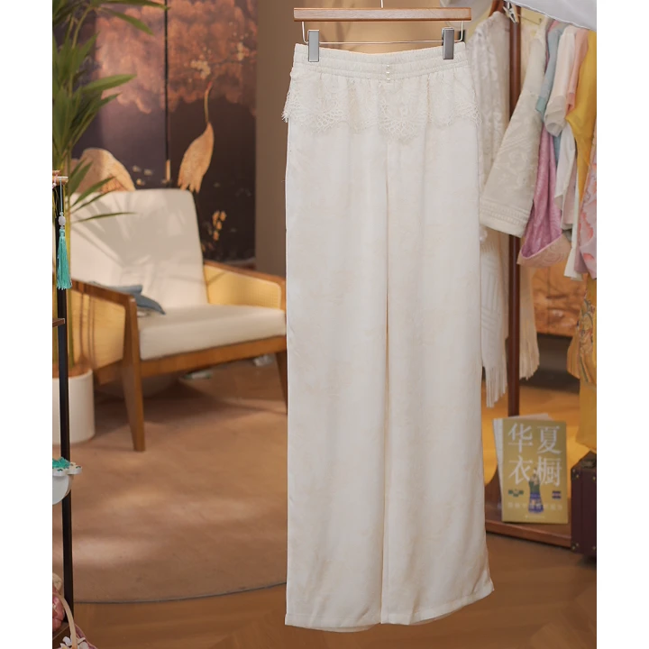 《 素影-休闲裤》新中式纯色国风高腰显瘦蕾丝休闲裤