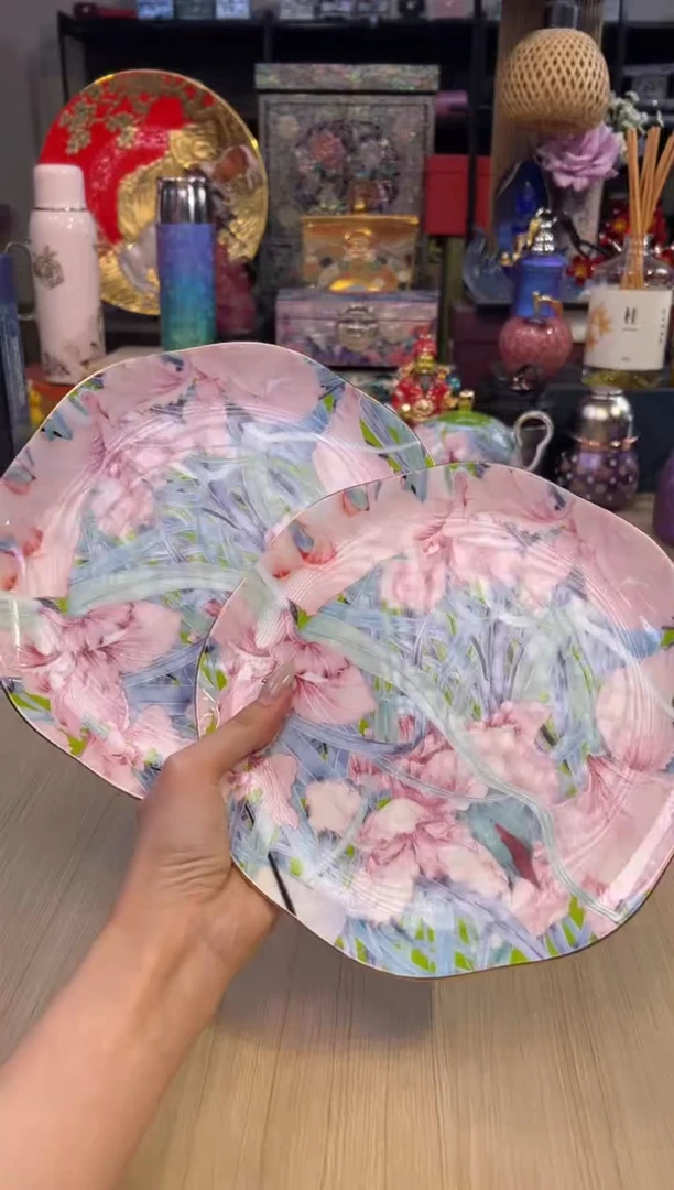 81莺尾花之恋8寸荷口浅盘套二