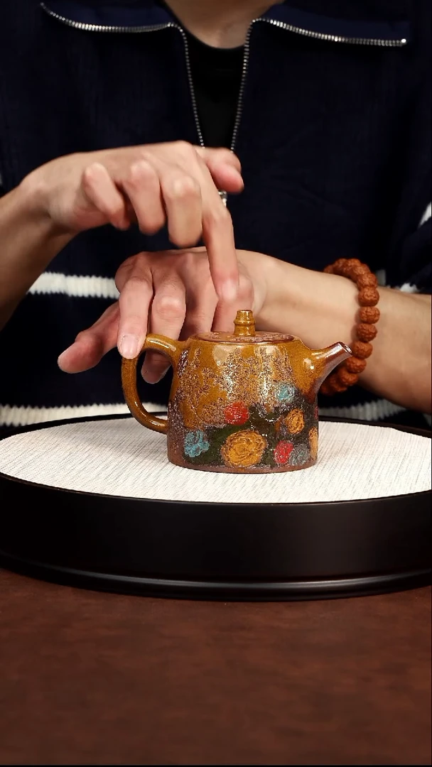 茶壶紫砂古龙窑柴烧 孔雀汉铎