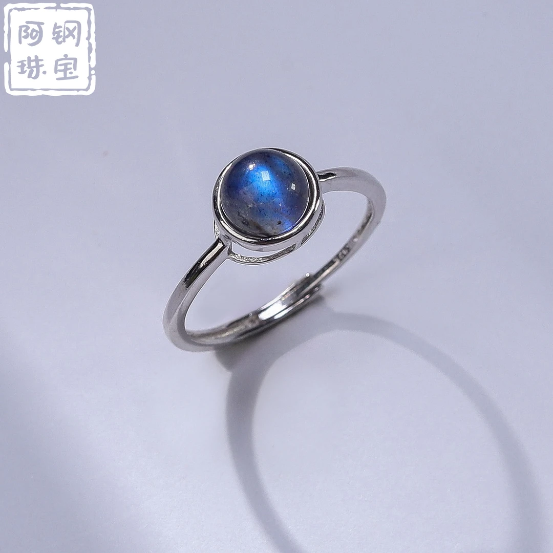 蓝光灰月光戒指925银（不指定）（6*6）多样性发其一HY907