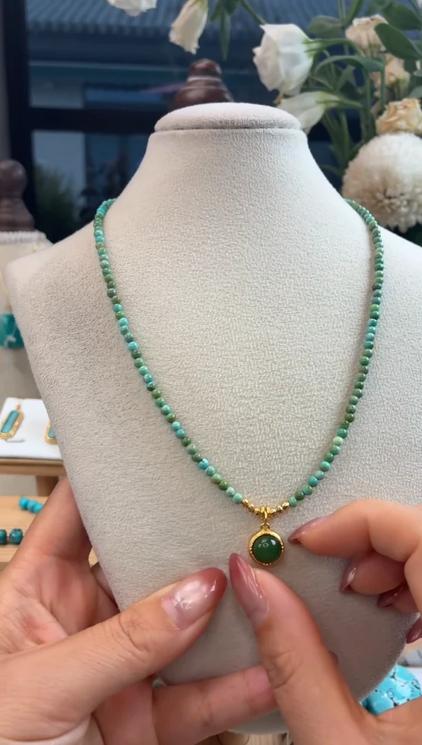 银S925镀金镶嵌绿松石项链1